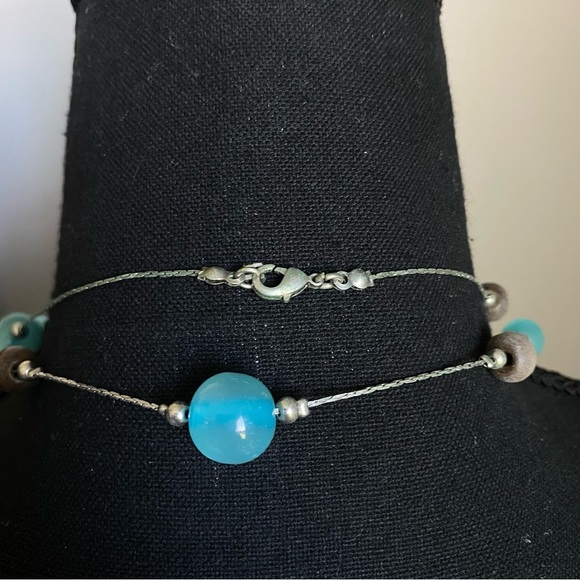 Silver Tone Blue & Wooden Beaded Very Long Necklace - Picture 4 of 4